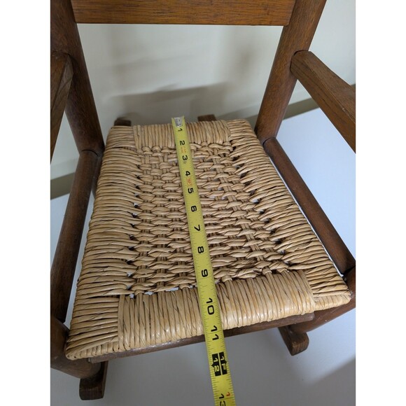 Vintage MCM 24" Wooden Child’s Rocking Chair w/ Arms & Handwoven Rattan Seat EUC - Picture 4 of 7